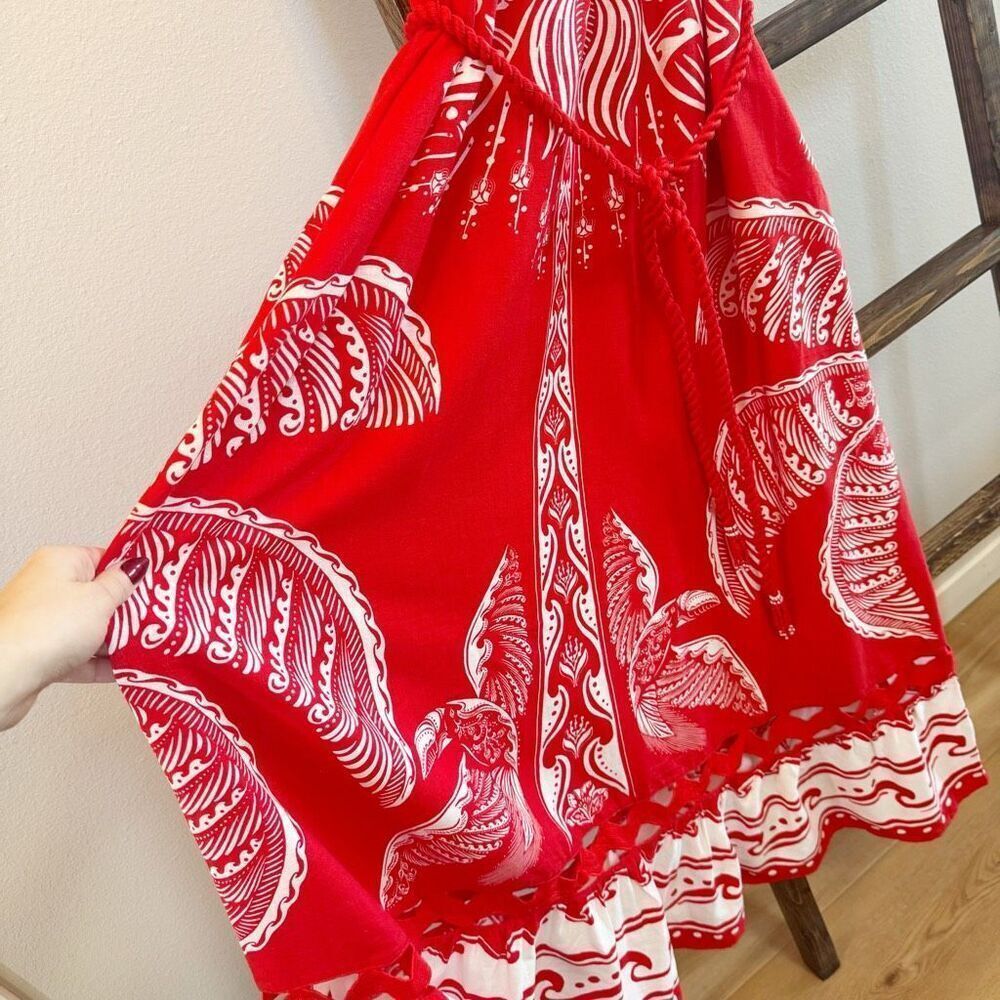 Farm Rio NWT Majestic Coconut Tree Maxi Dress Medium Red Linen Blend Tropical - Picture 7 of 9